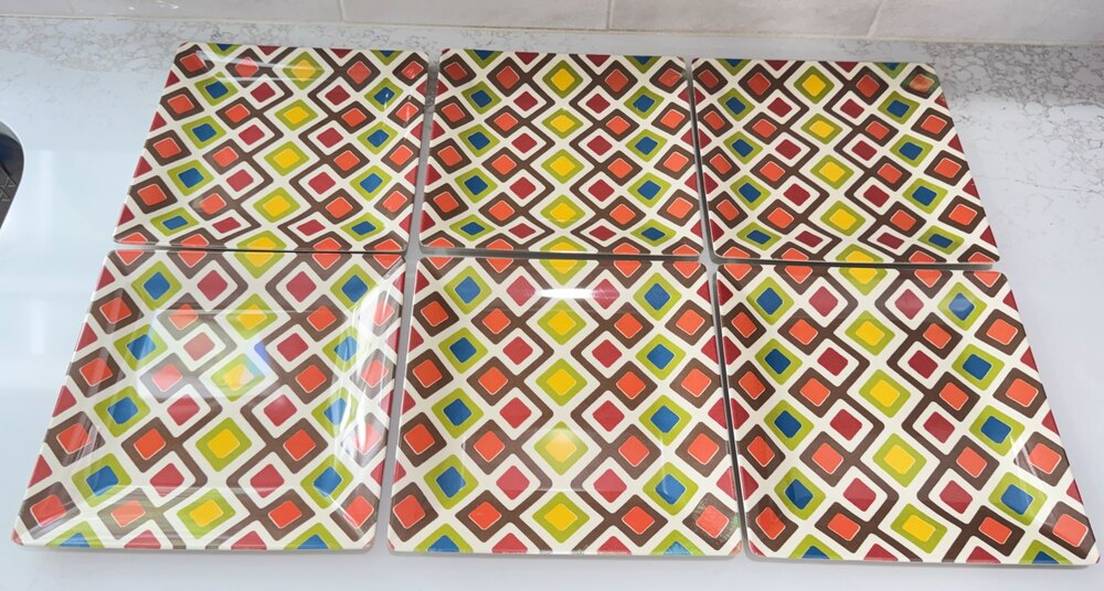 Set 6 Target Home Melamine Square Dinner Plates Retro MCM Atomic Geometric 11"